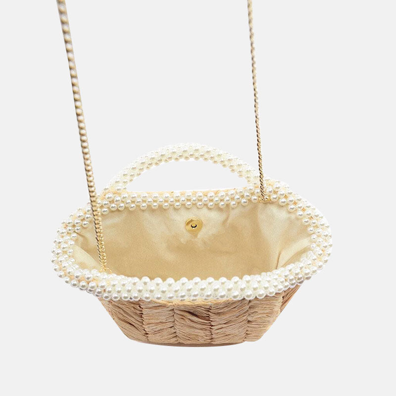 Women’s Pearls Woven Tote with Shoulder Chains image 5
