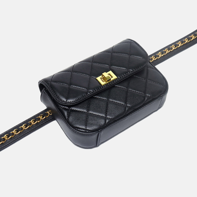 Women’s Mini Quilted Genuine Leather Flap Waist Bags image 5