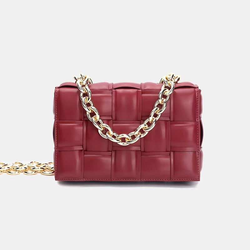 Women’s Metal Chains Leather Woven Crossbody Bags image 3