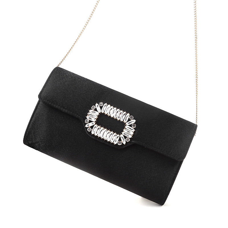 Women’s Rhinestone Evening Long Clutch Bags with Chains Black image 2