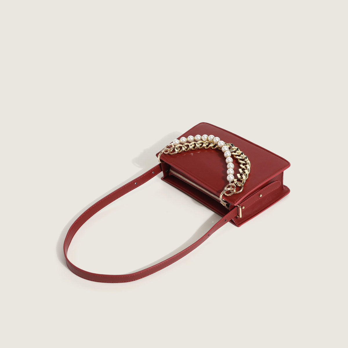 Women’s Minimal Pearls Vegan Shoulder Bags Red image 4