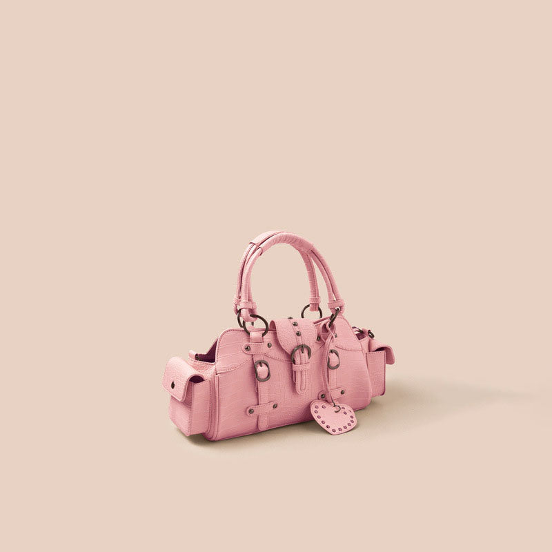 Women’s Croc Print Buckle Studs Top Handle Bags image 2