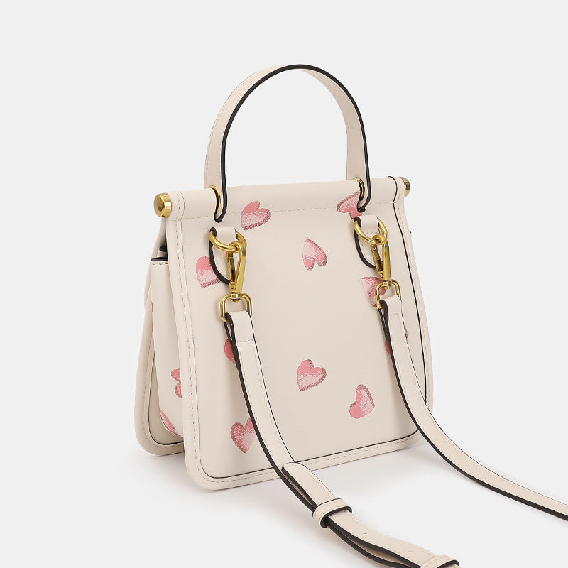Women’s Small Heart Print Top Handle Satchels with Shoulder Strap image 3