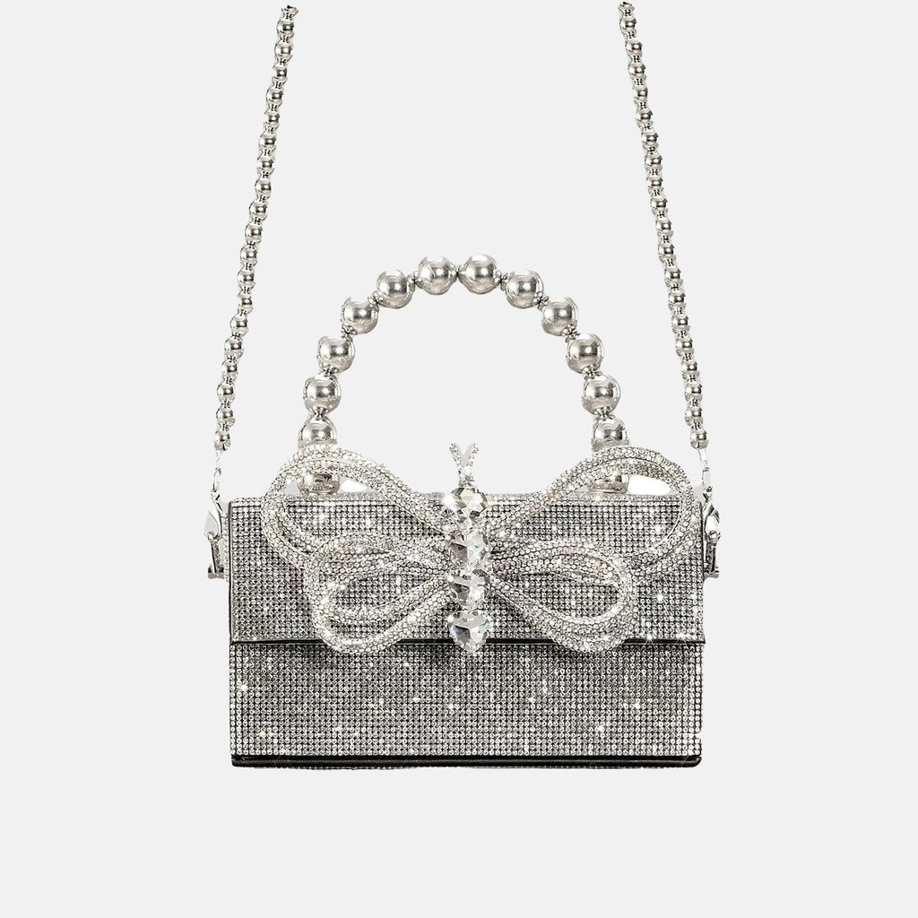 Women’s All Over Rhinestones Bowknot Evening Clutch Bags in Silver image 2
