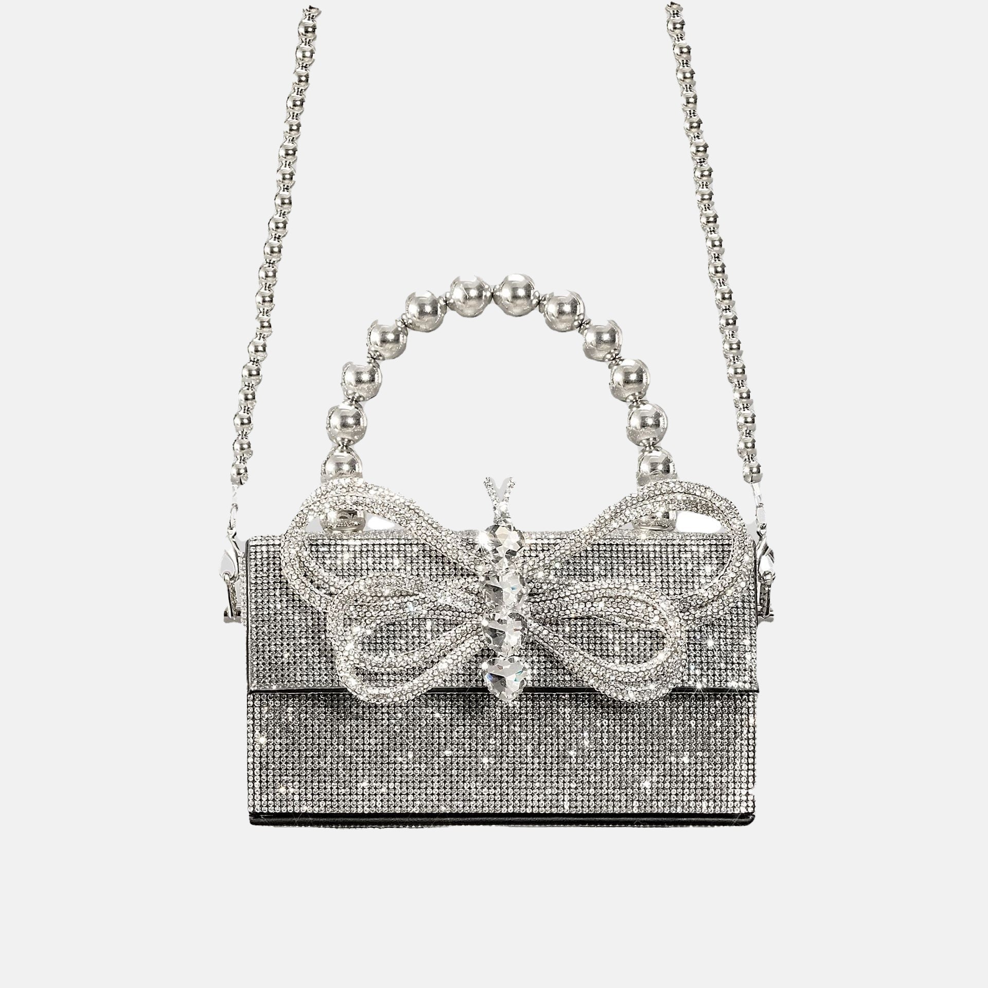 Women’s All Over Rhinestones Bowknot Evening Clutch Bags in Silver image 2