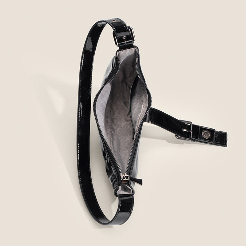 Women’s Croc Print Patent Leather Half Moon Saddle Shoulder Bags image 5