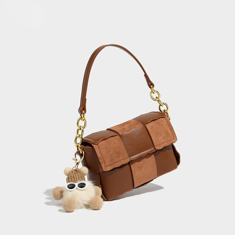 Women’s Small Muse Checker Baguette Bags with Furry Doll image 2