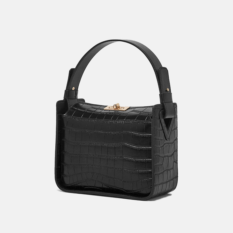 Women’s Croc Print Genuine Leather Top Handle Small Box Bags image