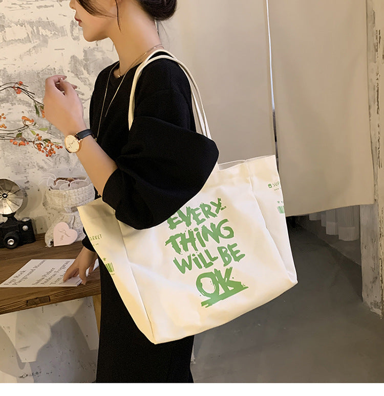 Women’s Letter Print Large Canvas Shopper Tote image 7