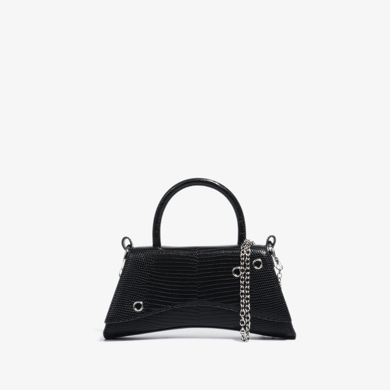 Women’s Genuine Leather Lizard Embossed Handbags with Chains image 2