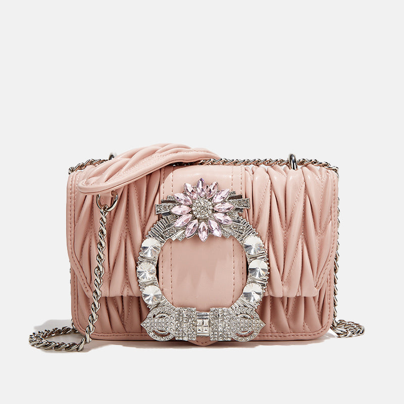 Women’s Jeweled Circle Quilted Small Crossbody Bags in Genuine Leather image 9