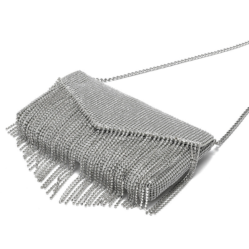 Women’s Silver Rhinestones Envelope Evening Bags with Fringe image 5