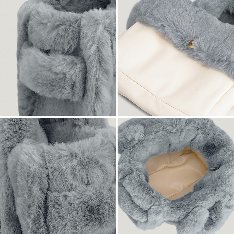 Women’s Faux Fur Letther Print Large Tote Bags image 5