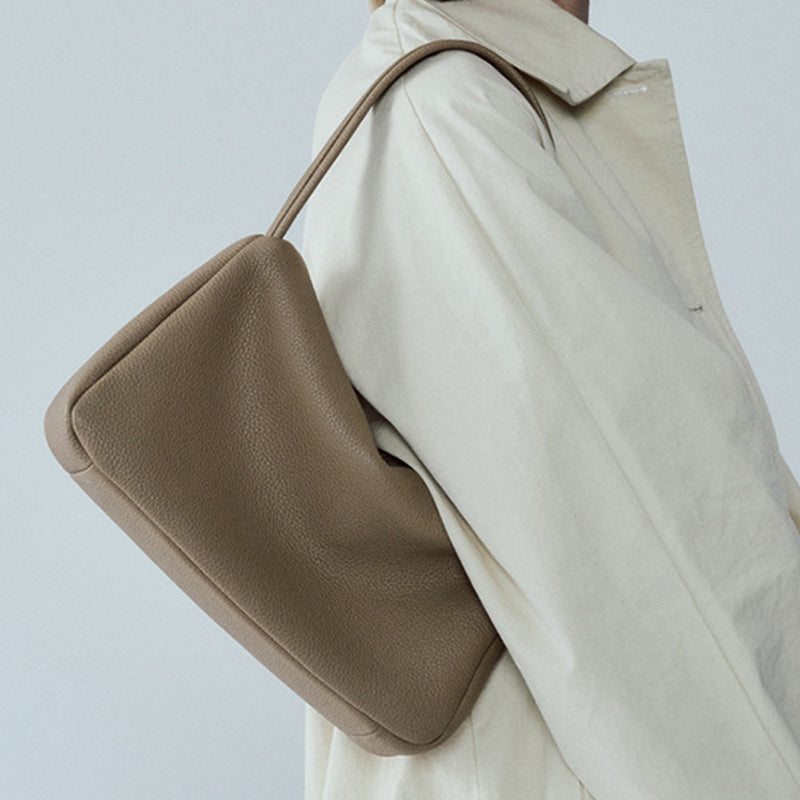 Women’s Lychee Grain Genuine Leather Simple Baguette Bags image 2
