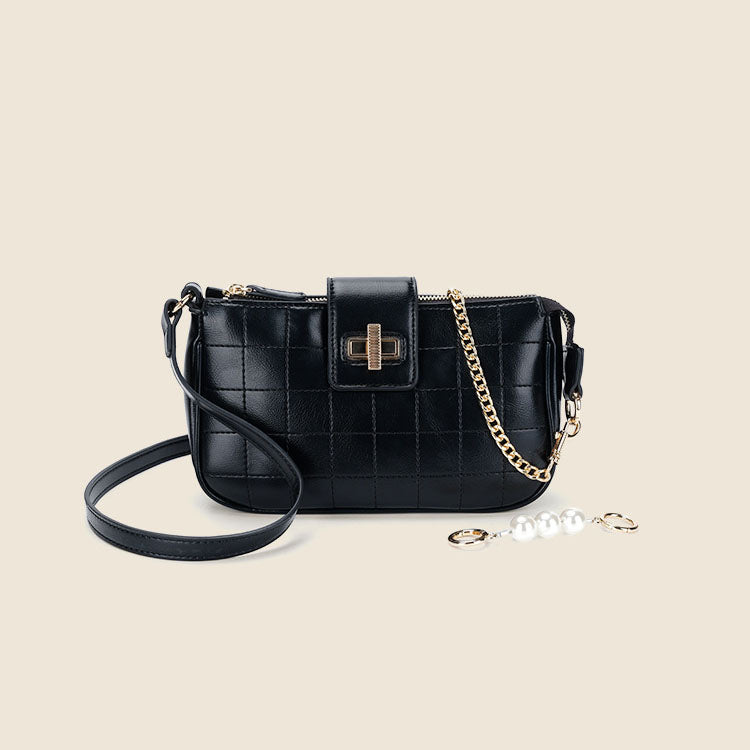 Women’s Black Sqaure Quilted Shoulder Bags with Pearls image
