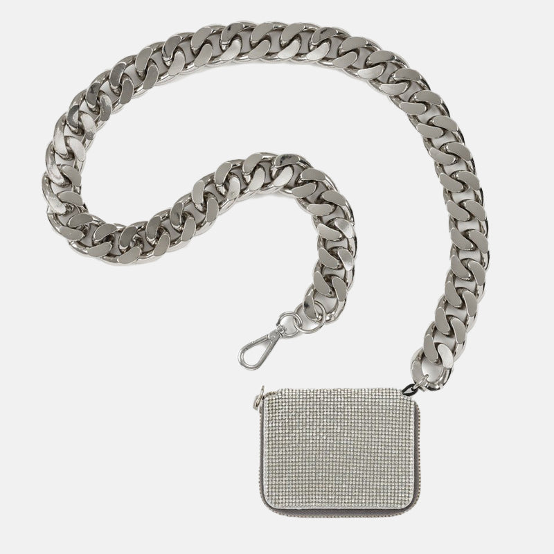 Women’s Plus Size Chain Crossbody Mini Rhinestones Purse – Silver image