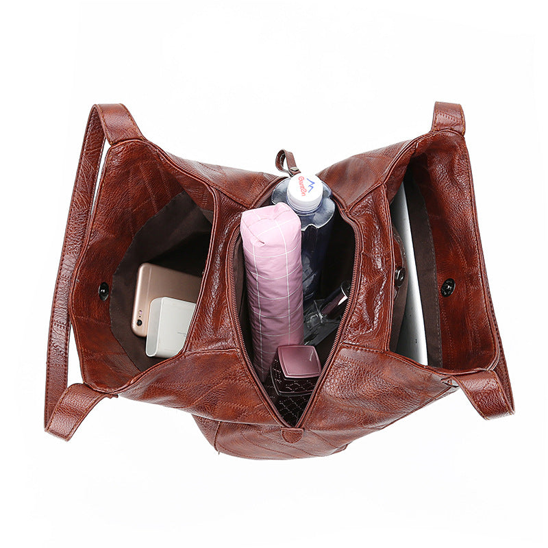 Women’s Stitching Vintage Hobo Tote Bags in Soft Vegan Leather image 3
