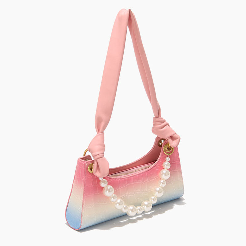 Women’s Rainbow Croc Print Baguette Bags with Pearls image 3
