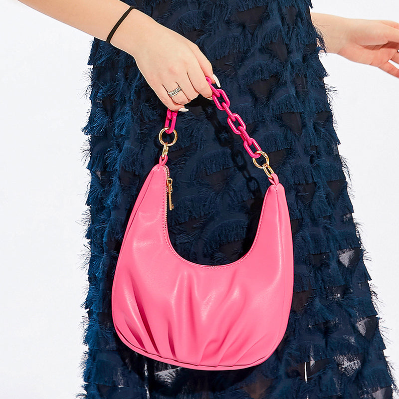 Women’s Hot Pink Chains Hobo Baguette Bags image
