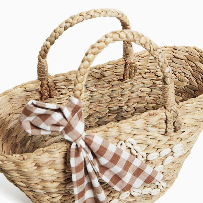 Women’s Straw Bags Plaid Bowknot Woven Beach Tote Bags image 5
