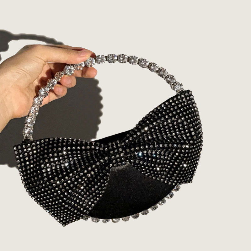Women’s Round Rhinestones Bowknot Evening Clutch Black image