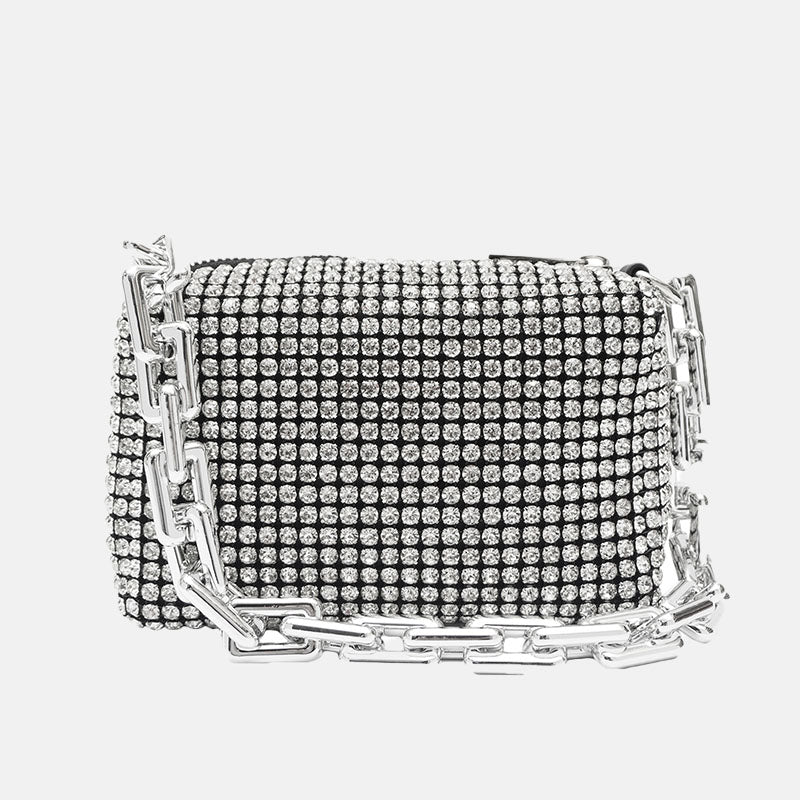Women’s Small Chains Full Rhinestone Evening Baguette Bags image