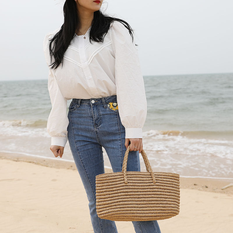 Women’s Handmade Woven Beach Bucket Tote Bags image 3