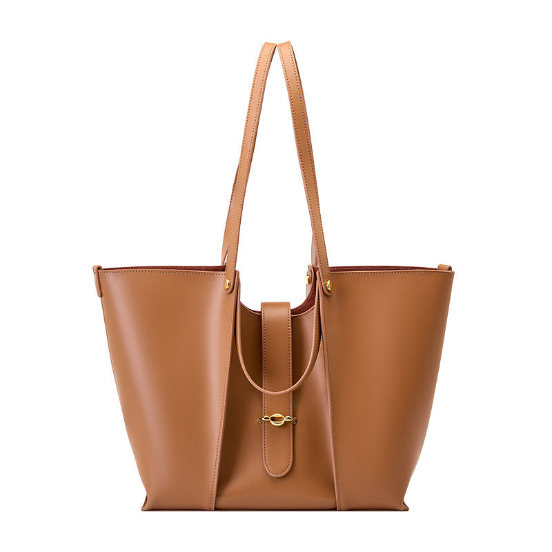 Women’s Genuine Leather Dual Straps Tote Bags with Buckle image