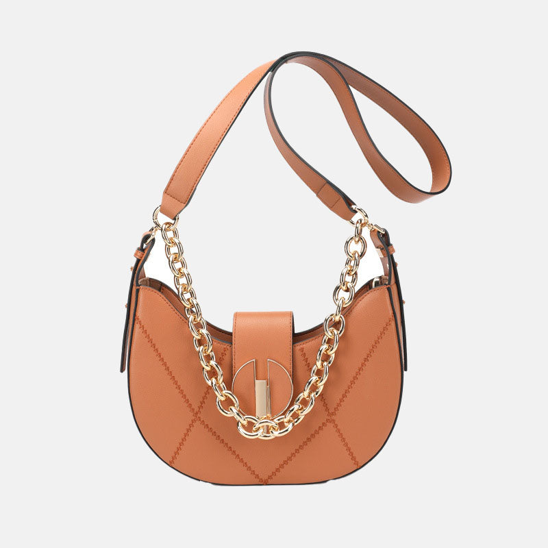 Women’s Leather Saddle Hobo Shoulder Bags with Chains image