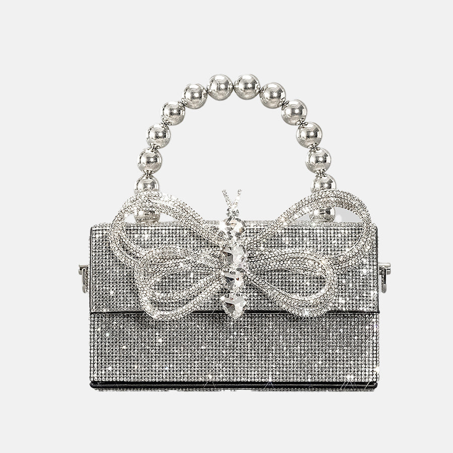 Women’s All Over Rhinestones Bowknot Evening Clutch Bags in Silver image