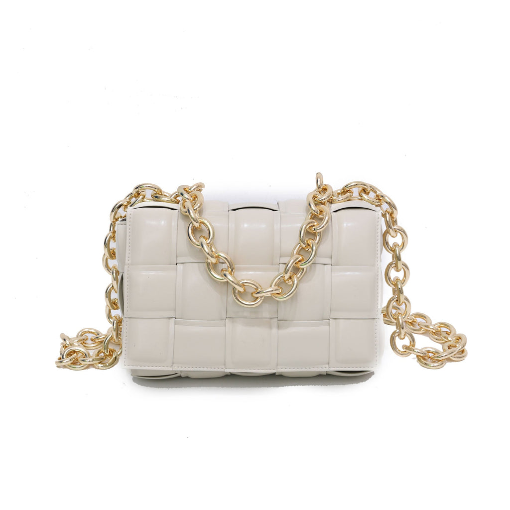 Women’s Metal Chains Leather Woven Crossbody Bags image 10