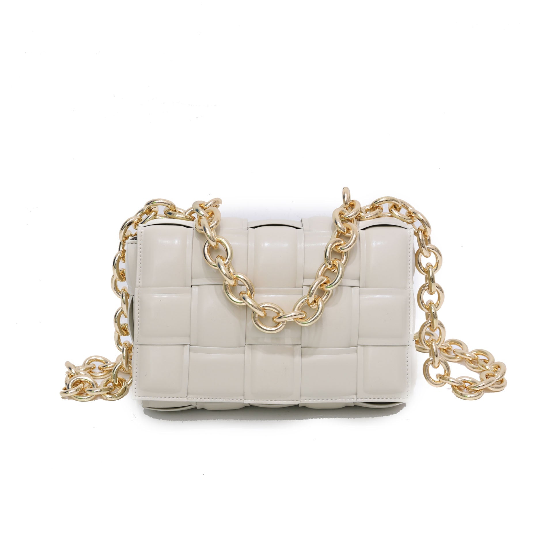 Women’s Metal Chains Leather Woven Crossbody Bags image 10