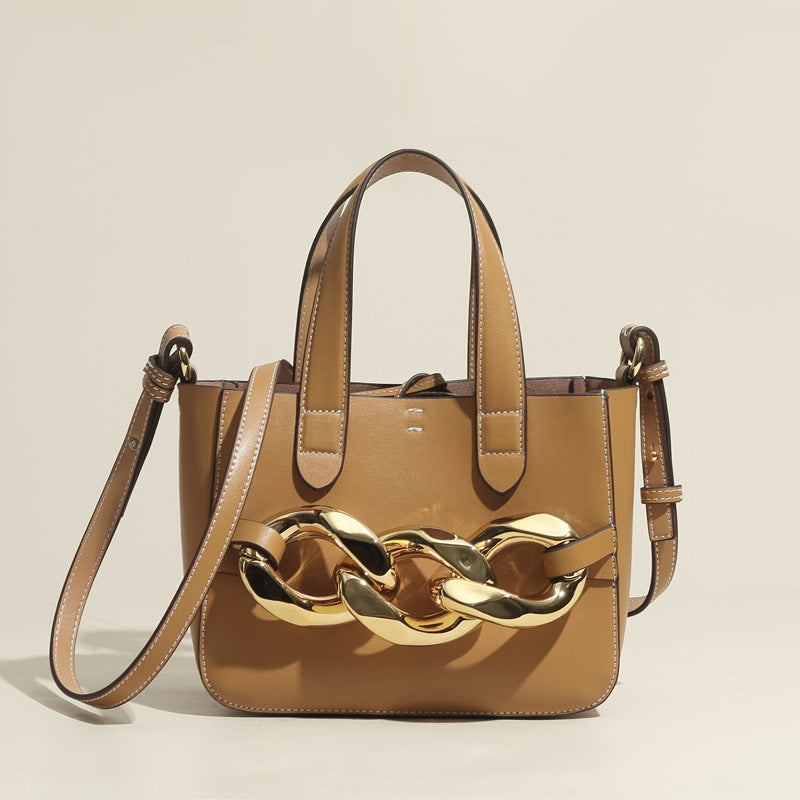 Women’s Giant Chains Genuine Leather Shoulder tote Bags with Interior Pouch image 2