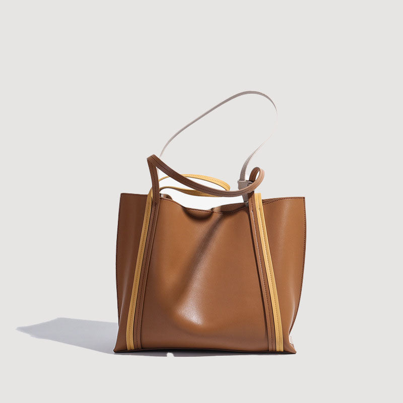 Women’s Two-Tone Genuine Leather Tote Bags with Interior Pouch image