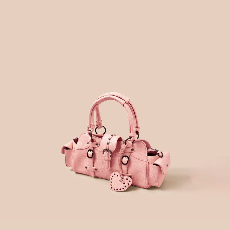 Women’s Croc Print Buckle Studs Top Handle Bags image 3