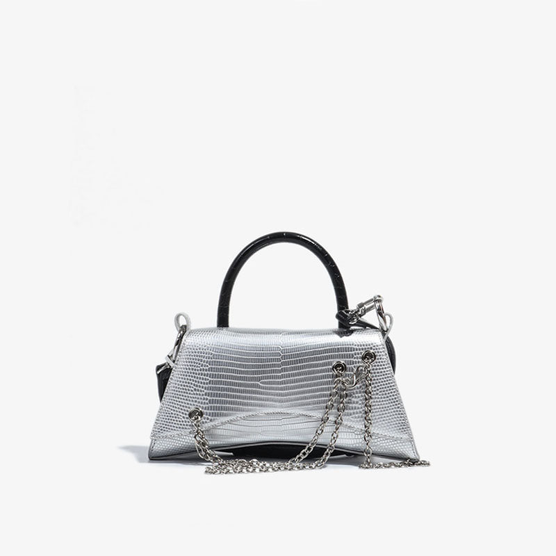Women’s Genuine Leather Lizard Embossed Handbags with Chains image