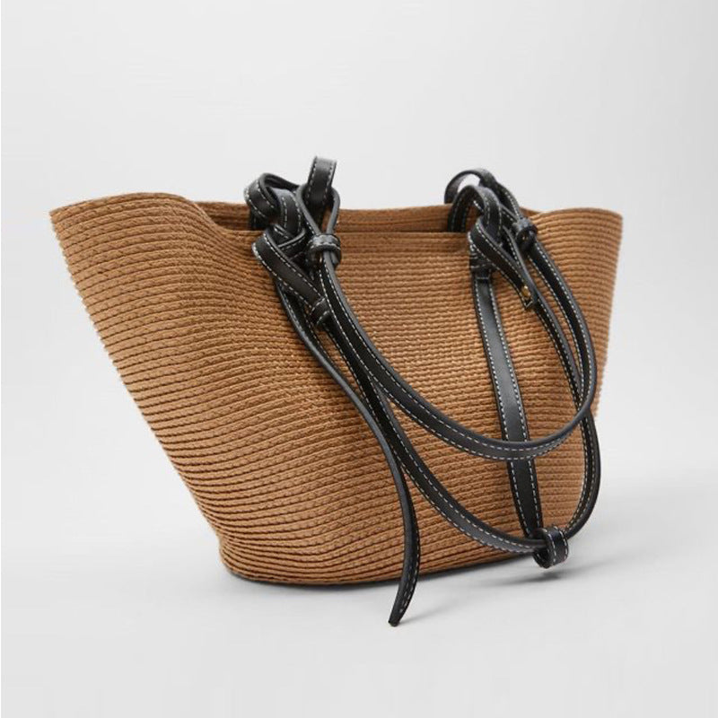 Women’s Two Tone Straw Woven Beach Tote Bags image 4