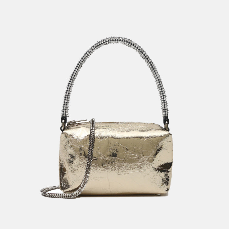 Women’s Stone Grain Rhinestone Handle Clutch Bags in Genuine Leather image 7