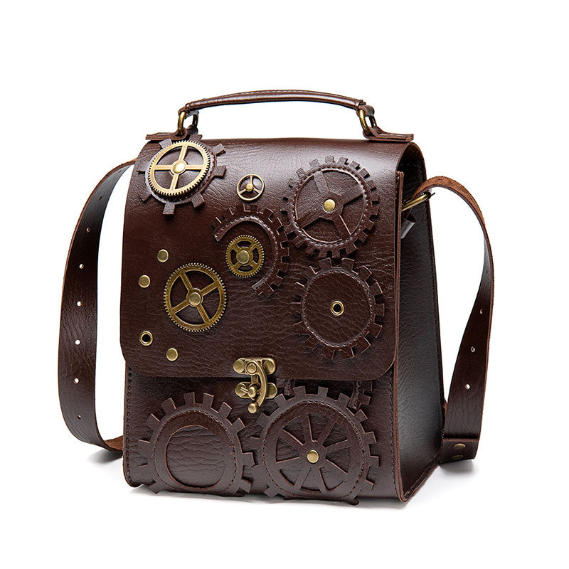 Women’s Steampunk Messenger Bag in Brown Vegan Leather image 2