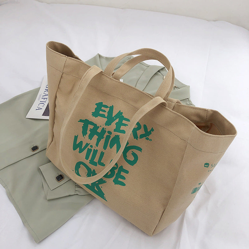Women’s Letter Print Large Canvas Shopper Tote image 9