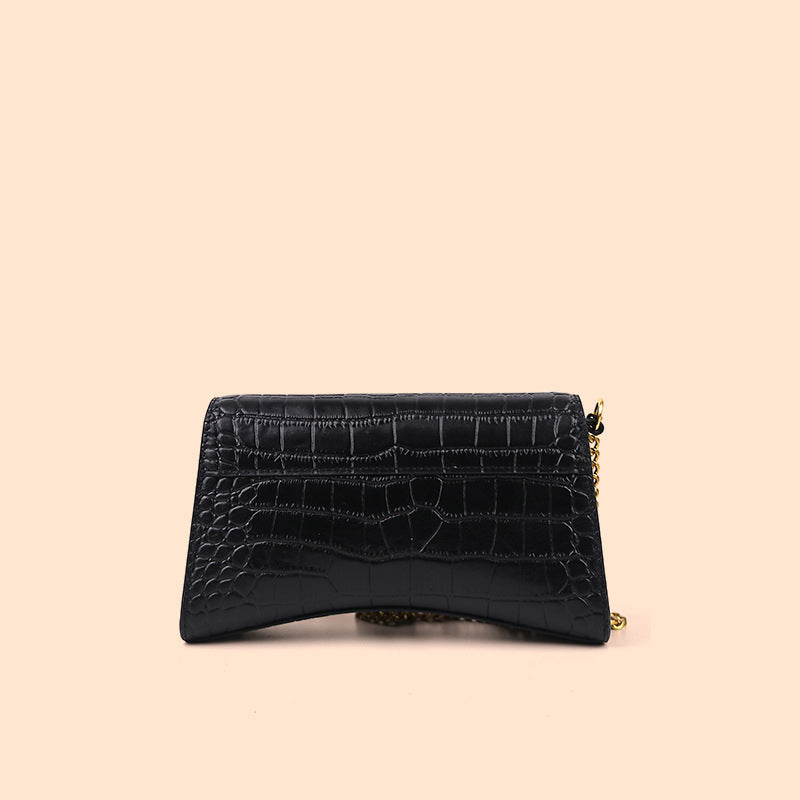 Women’s Black Croc Print Genuine Leather Flap Baguette Bags with Chains image 3