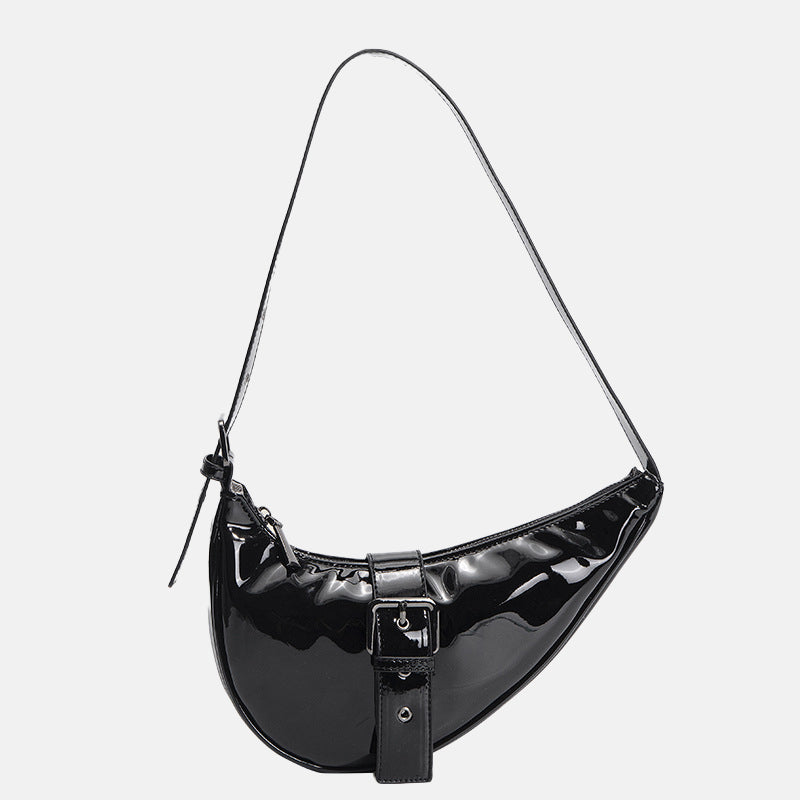 Women’s Croc Print Patent Leather Half Moon Saddle Shoulder Bags image