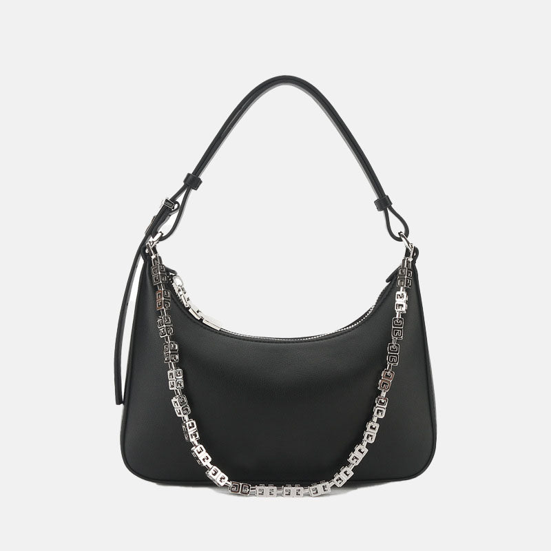 Women’s Genuine Leather Hobo Baguette Bags with Chains image
