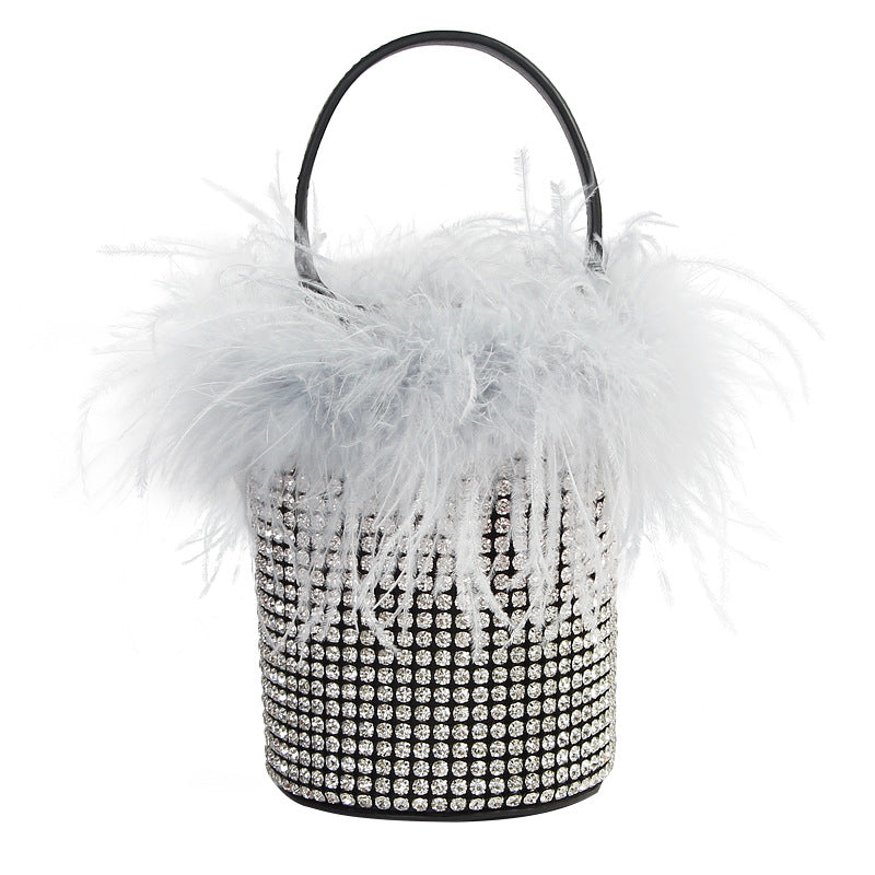 Women’s Feather Rhinestones Evening Bucket Bags image