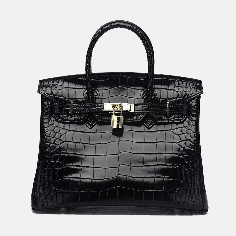 Women’s Smooth Croc Print Genuine Leather Top Handle Bags image 4