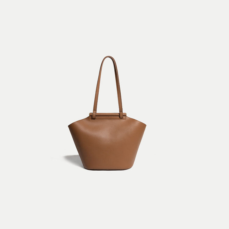 Women’s Minimalist Genuine Leather Bucket Tote Bags with Interior Pouch image 4