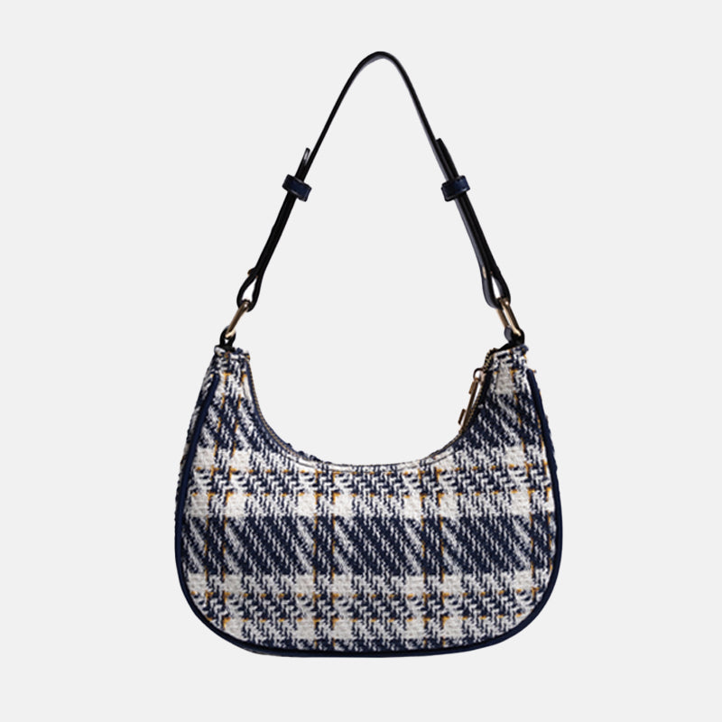 Women’s Plaid Houndstooth Half Moon Baguette Bags – Black image