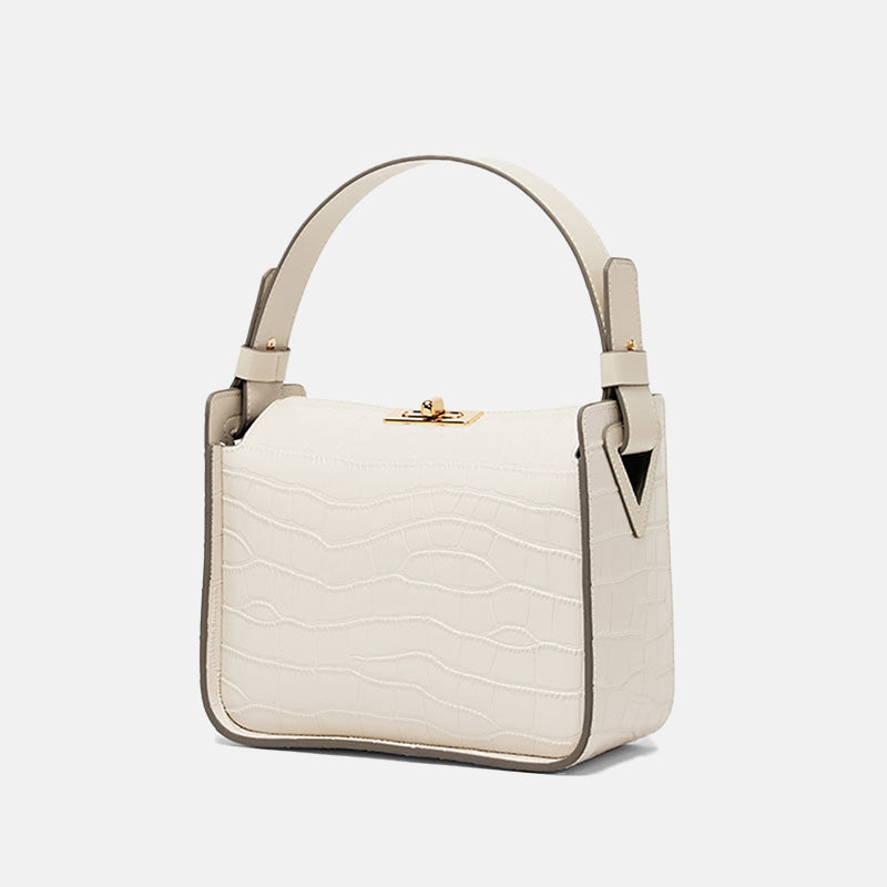 Women’s Croc Print Genuine Leather Top Handle Small Box Bags image 4