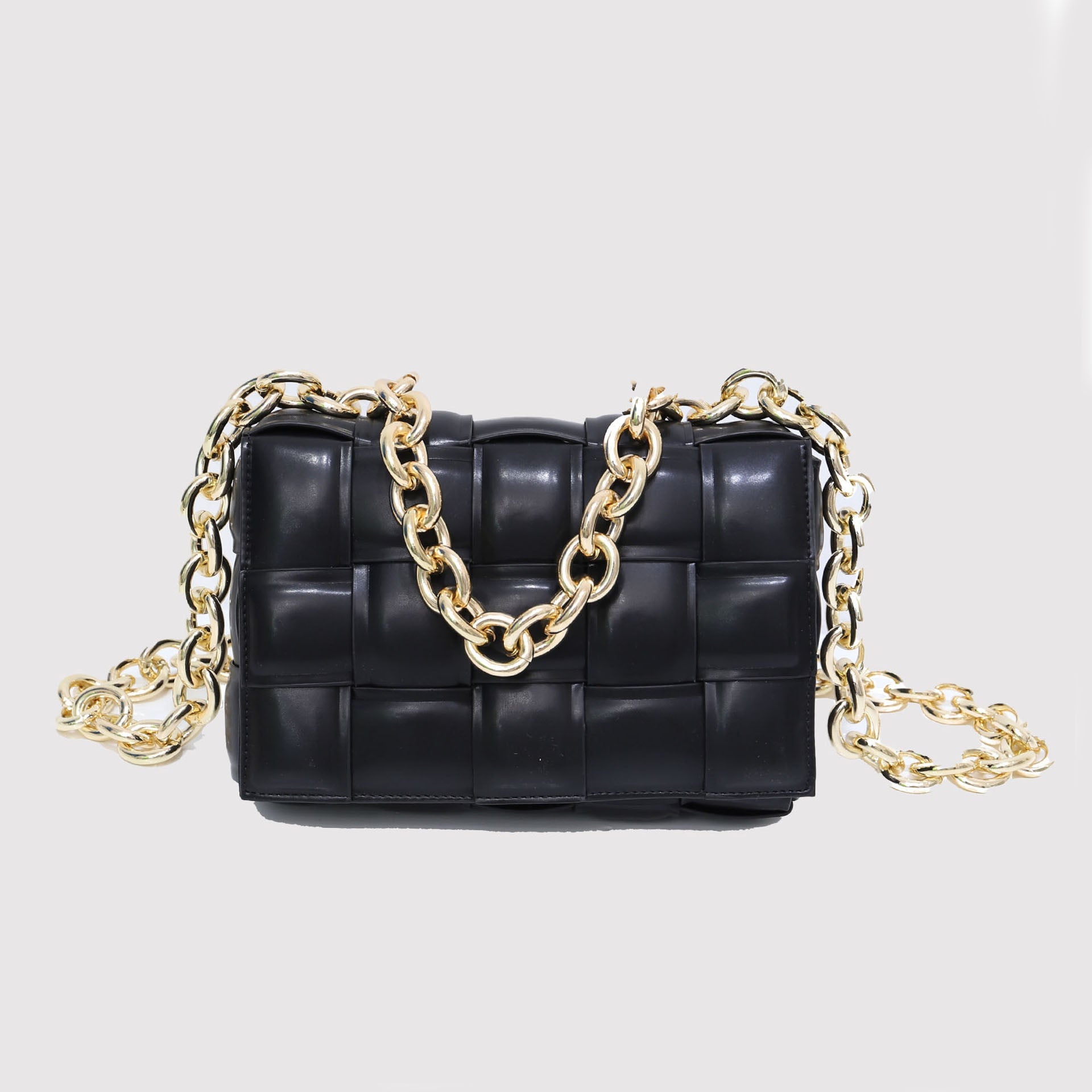 Women’s Metal Chains Leather Woven Crossbody Bags image