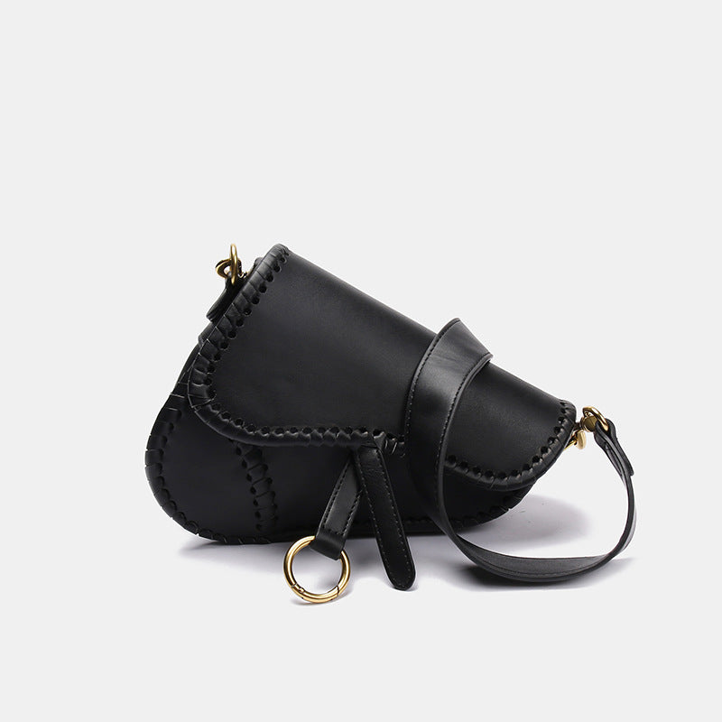 Women’s Black Vegan Saddle Bags with Flap Buckle image 5
